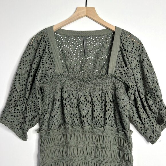 ANTHROPOLOGIE Sage Smocked Eyelet Top - Picture 2 of 7